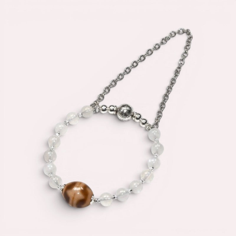 Double Tiger Tooth Dzi Bead w/ Moonstone Bangle