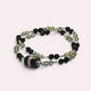 Black & White Dzi Bead + Hypersthene w/ Peridot Dual-Loop Bracelet
