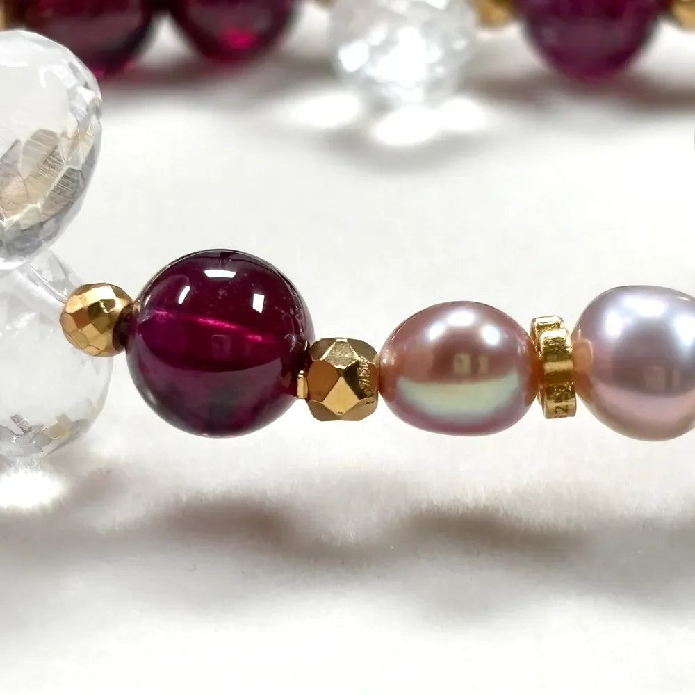 Auralite 23 Charm + Purple Garnet+ Clear Quartz w/ Freshwater Pearl Bracelet