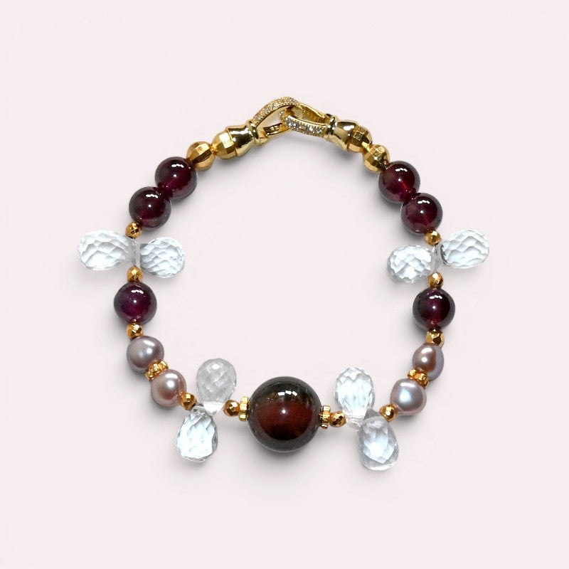 Auralite 23 Charm + Purple Garnet+ Clear Quartz w/ Freshwater Pearl Bracelet