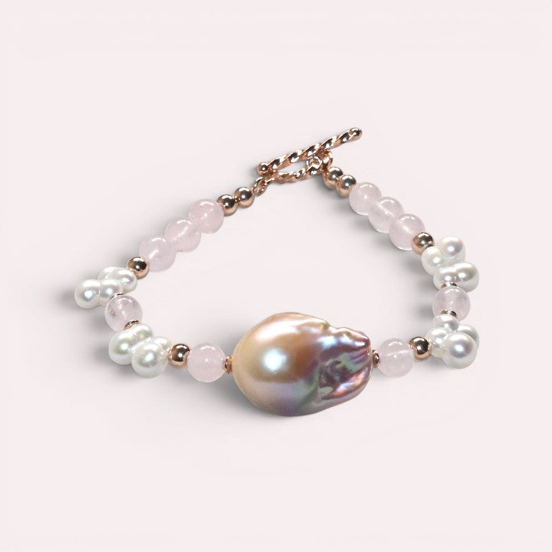 Freshwater Pearl w/ Pink Morganite Quartz Bracelet