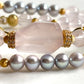 Rose Quartz Charm + Mozambique Rose Quartz w/ Akoya Pearl Dual- Loop Bracelet
