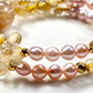 Golden Titanium Rutilated Quartz + Golden Titanium Rutilated Quartz  + Citrine w/ Freshwater Pearl Dual- Loop Bracelet