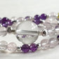 Clear Quartz Charm + Amethyst w/ Mozambique Rose Quartz Dual- Loop Bracelet