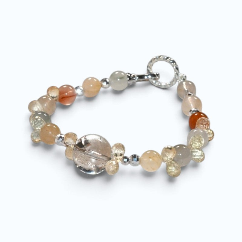 Rainbow Clear Quartz Charm +Rainbow Rabbit Fur Quartz  w/ Citrine Bracelet