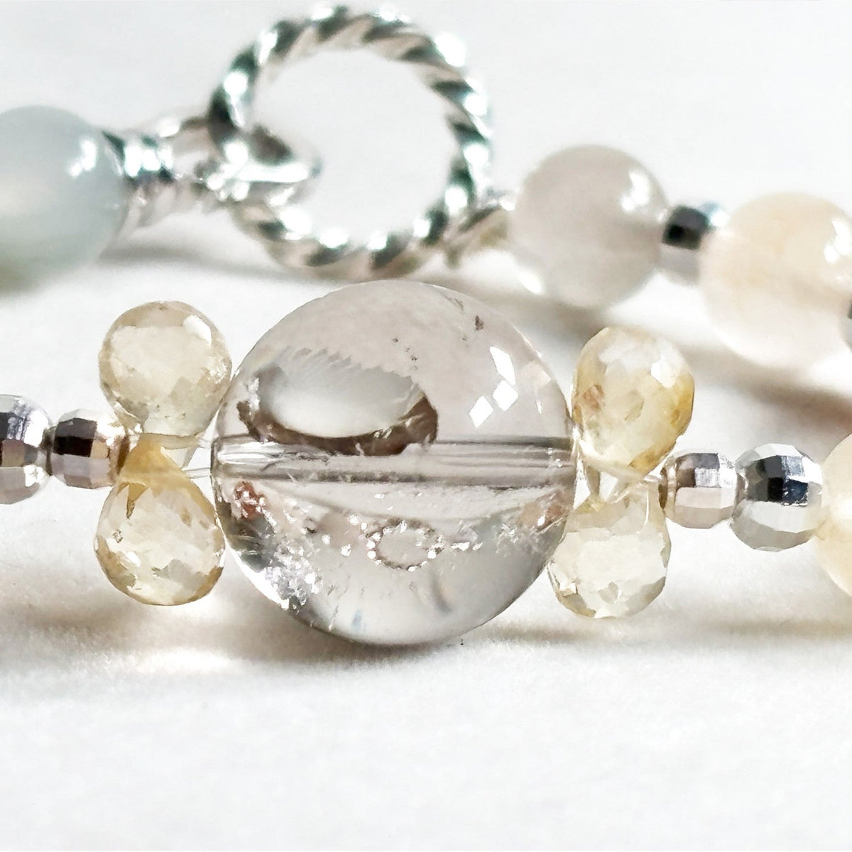 Rainbow Clear Quartz Charm +Rainbow Rabbit Fur Quartz  w/ Citrine Bracelet