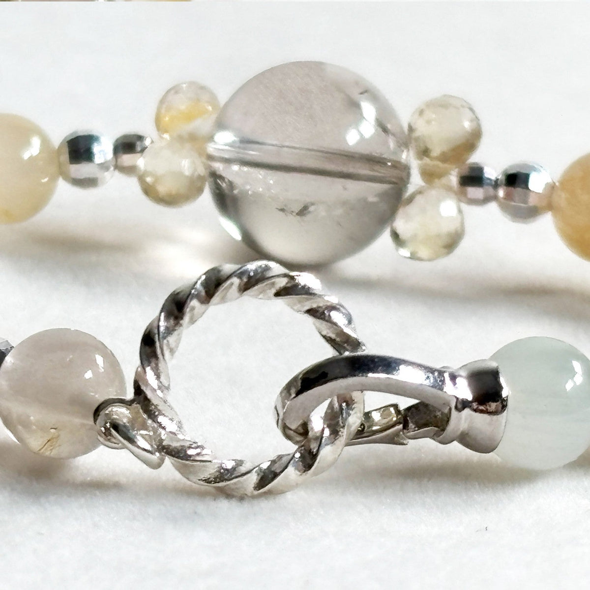 Rainbow Clear Quartz Charm +Rainbow Rabbit Fur Quartz  w/ Citrine Bracelet