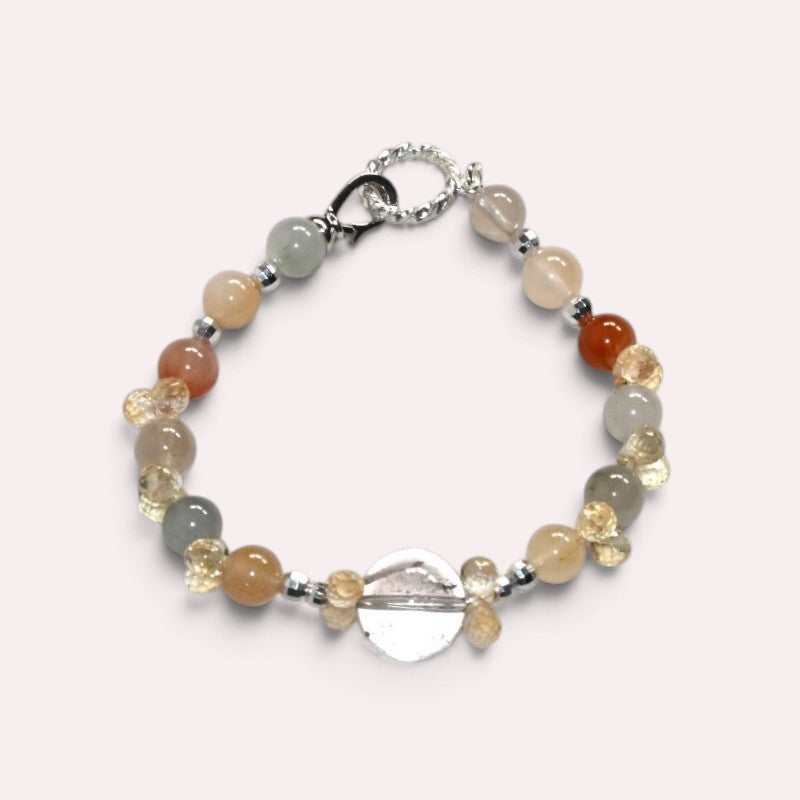 Rainbow Clear Quartz Charm +Rainbow Rabbit Fur Quartz  w/ Citrine Bracelet