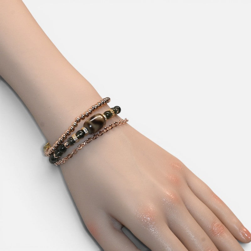 Tiger Tooth Dzi Bead w/ Green Rutilated Quartz Bangle