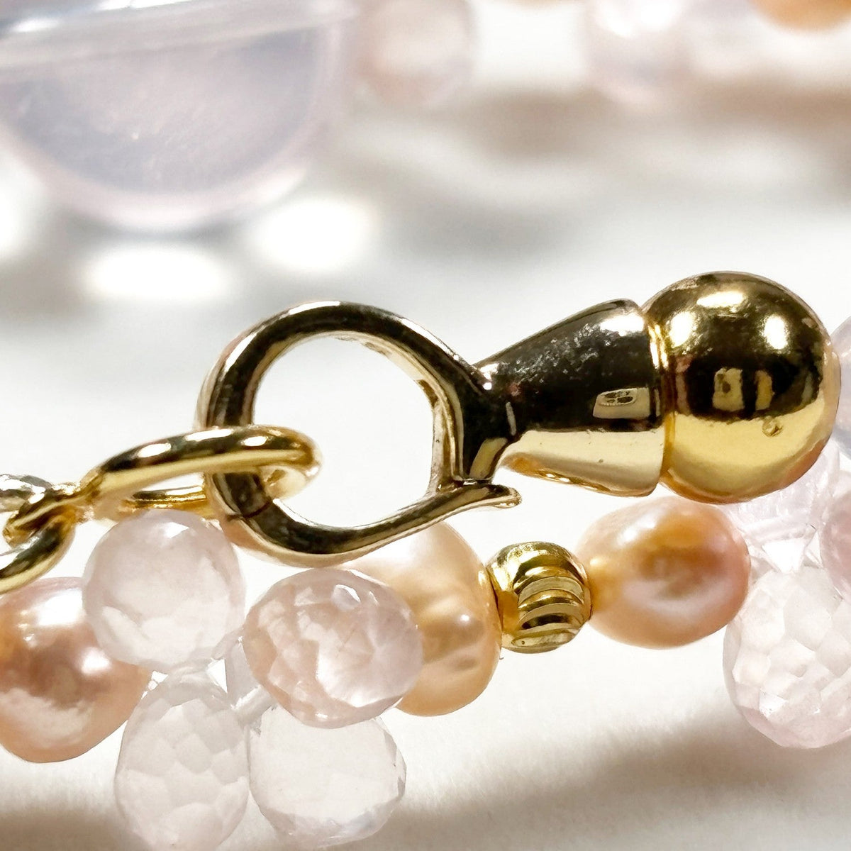 Mozambique Rose Quartz w/ Freshwater Pearl Dual- Loop Bracelet