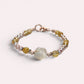 White Rabbit Fur Quartz Charm + Golden Titanium Rutilated w/ Freshwater Pearl Bracelet