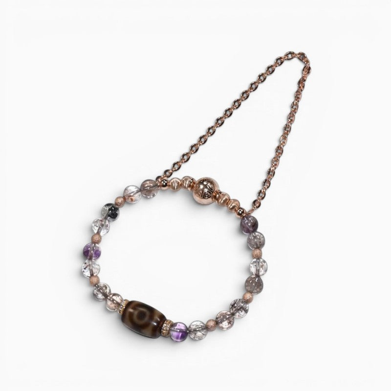 Lotus Three Eye Dzi Bead w/ Super Seven Quartz Bangle