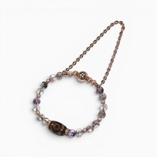 Lotus Three Eye Dzi Bead w/ Super Seven Quartz Bangle
