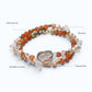 Red Rabbit Fur Quartz + Golden Sunstone+ Moonstone w/ Freshwater Pearl Dual- Loop Bracelet