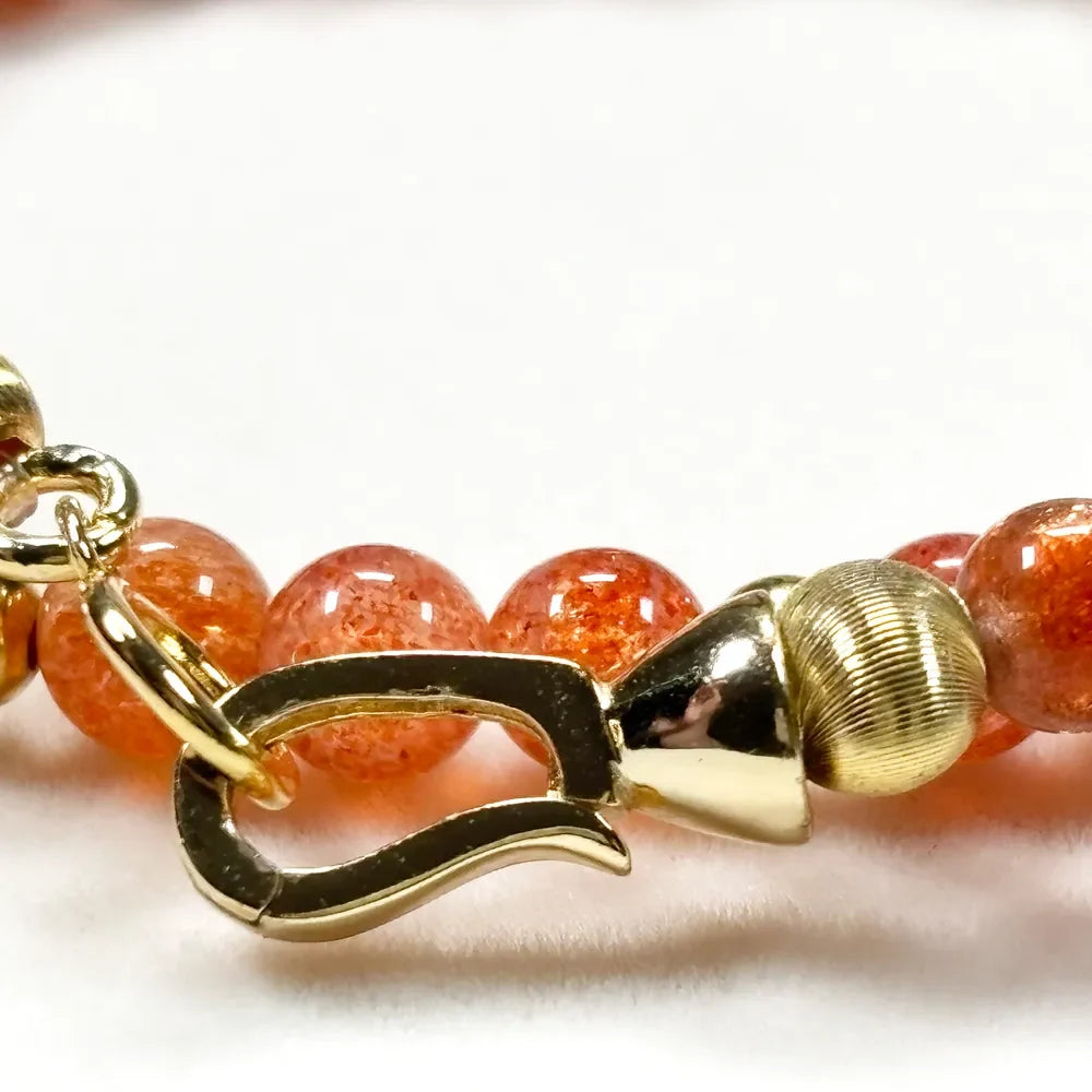 Red Rabbit Fur Quartz + Golden Sunstone+ Moonstone w/ Freshwater Pearl Dual- Loop Bracelet