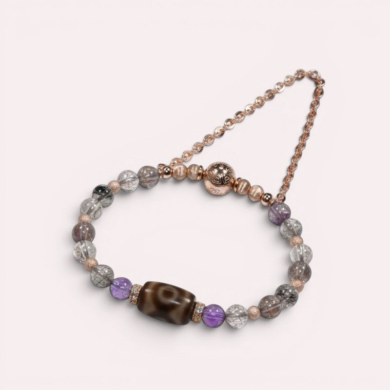 Lotus Three Eye Dzi Bead w/ Super Seven Quartz Bangle