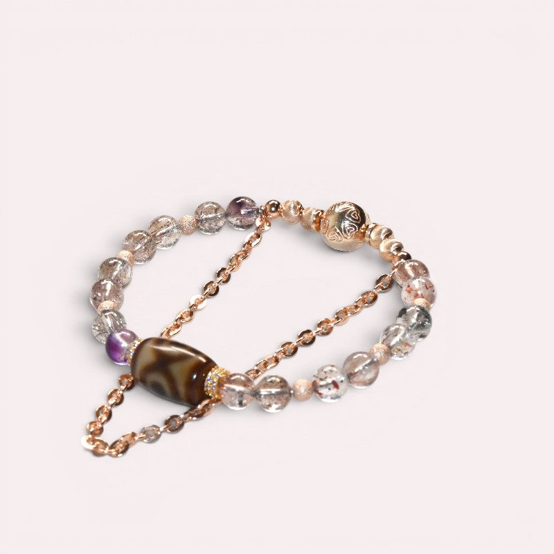 Lotus Three Eye Dzi Bead w/ Super Seven Quartz Bangle