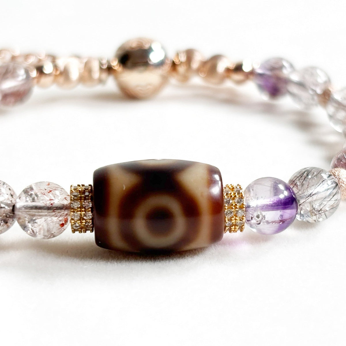 Lotus Three Eye Dzi Bead w/ Super Seven Quartz Bangle