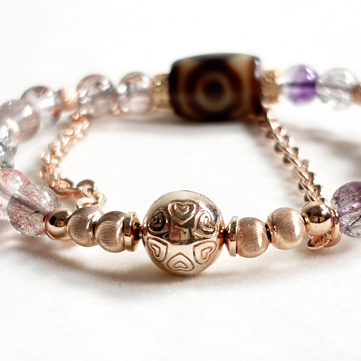 Lotus Three Eye Dzi Bead w/ Super Seven Quartz Bangle