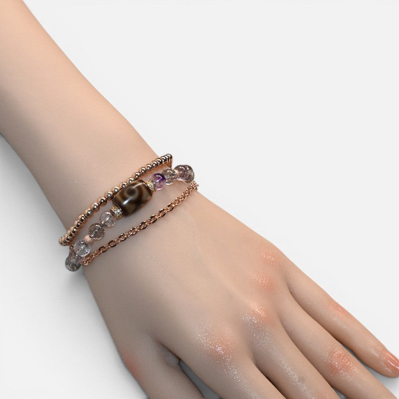 Lotus Three Eye Dzi Bead w/ Super Seven Quartz Bangle