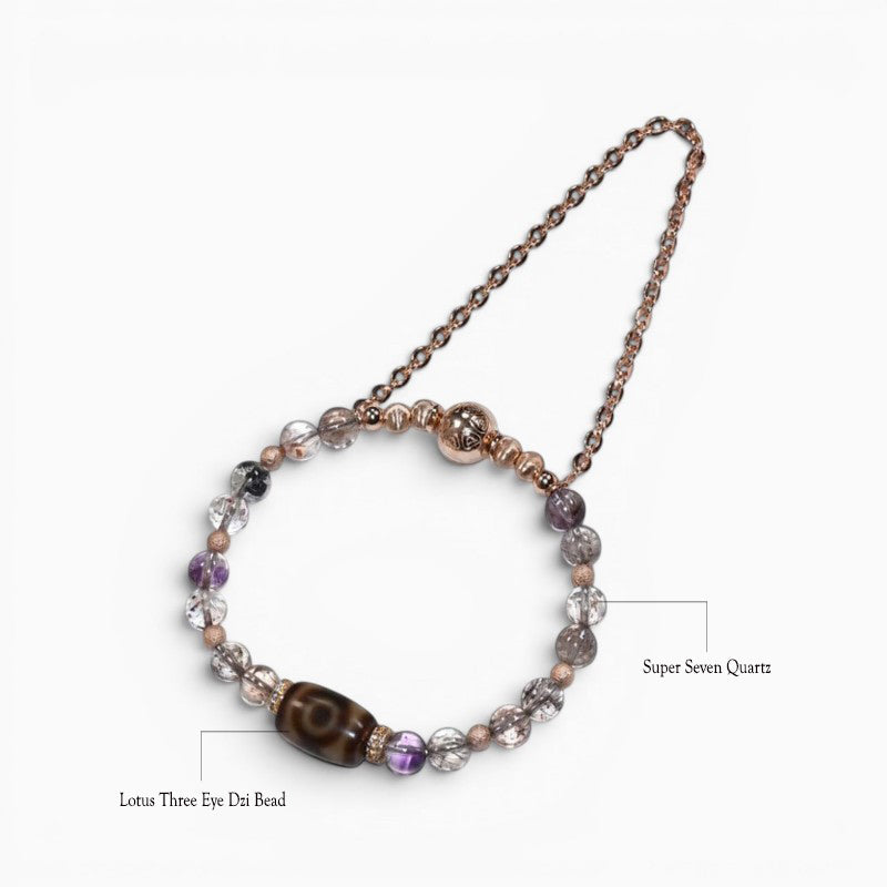 Lotus Three Eye Dzi Bead w/ Super Seven Quartz Bangle