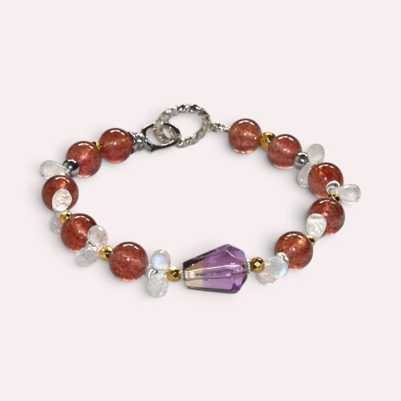 Ametrine Charm +Strawberry Quartz  w/ Moonstone Bracelet