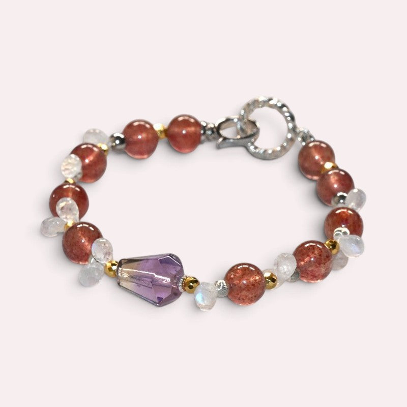 Ametrine Charm +Strawberry Quartz  w/ Moonstone Bracelet