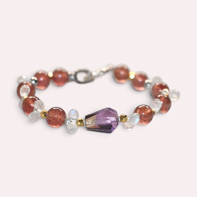 Ametrine Charm +Strawberry Quartz  w/ Moonstone Bracelet