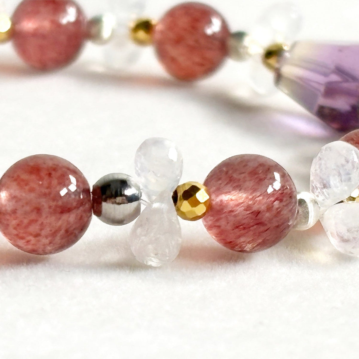 Ametrine Charm +Strawberry Quartz  w/ Moonstone Bracelet