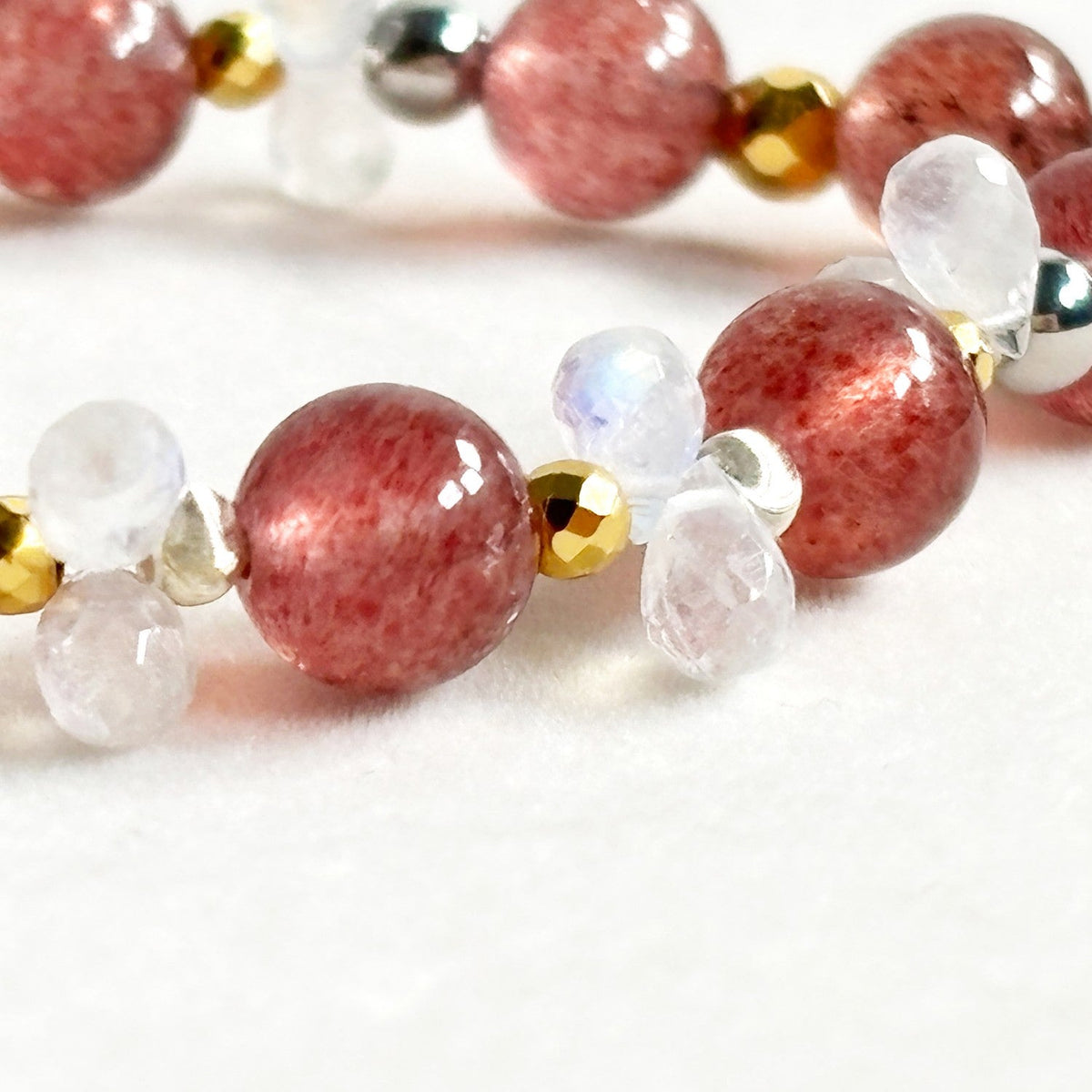 Ametrine Charm +Strawberry Quartz  w/ Moonstone Bracelet
