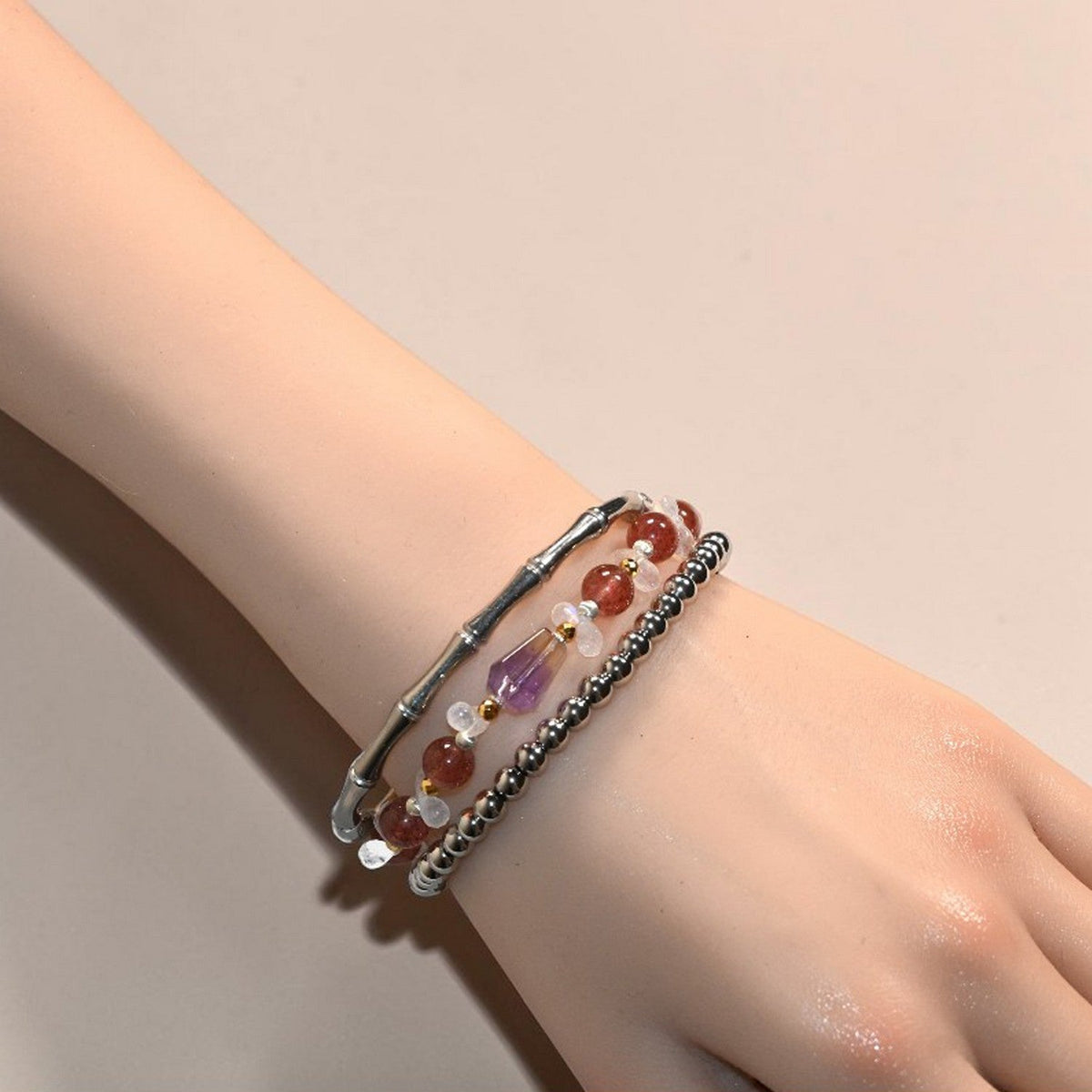 Ametrine Charm +Strawberry Quartz  w/ Moonstone Bracelet