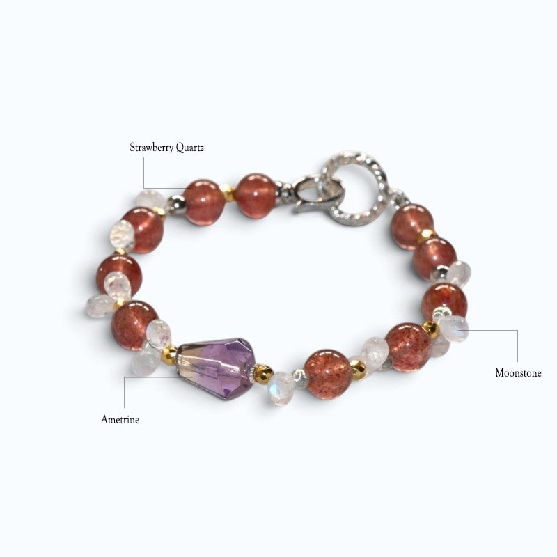 Ametrine Charm +Strawberry Quartz  w/ Moonstone Bracelet