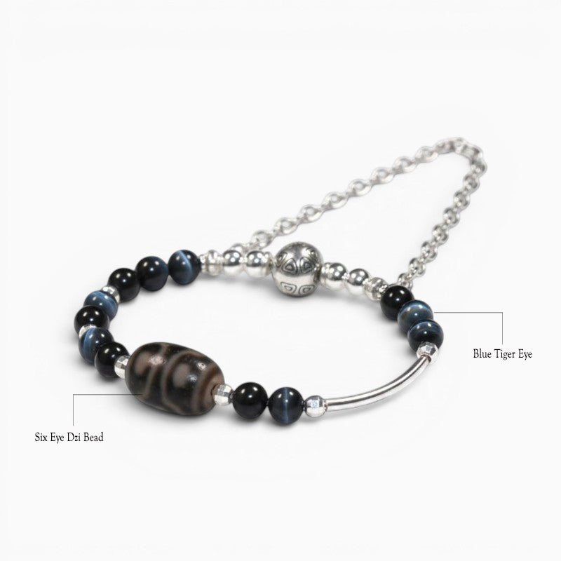Six Eye Dzi Bead w/ Blue Tiger Eye Bangle