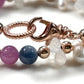 Alashan Agate Charm + Tourmaline+ Moonstone w/ Freshwater Pearl Dual- Loop Bracelet