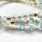 White Rabbit Fur Charm + Prehnite + Blue Topaz w/ Freshwater Pearl Dual- Loop Bracelet