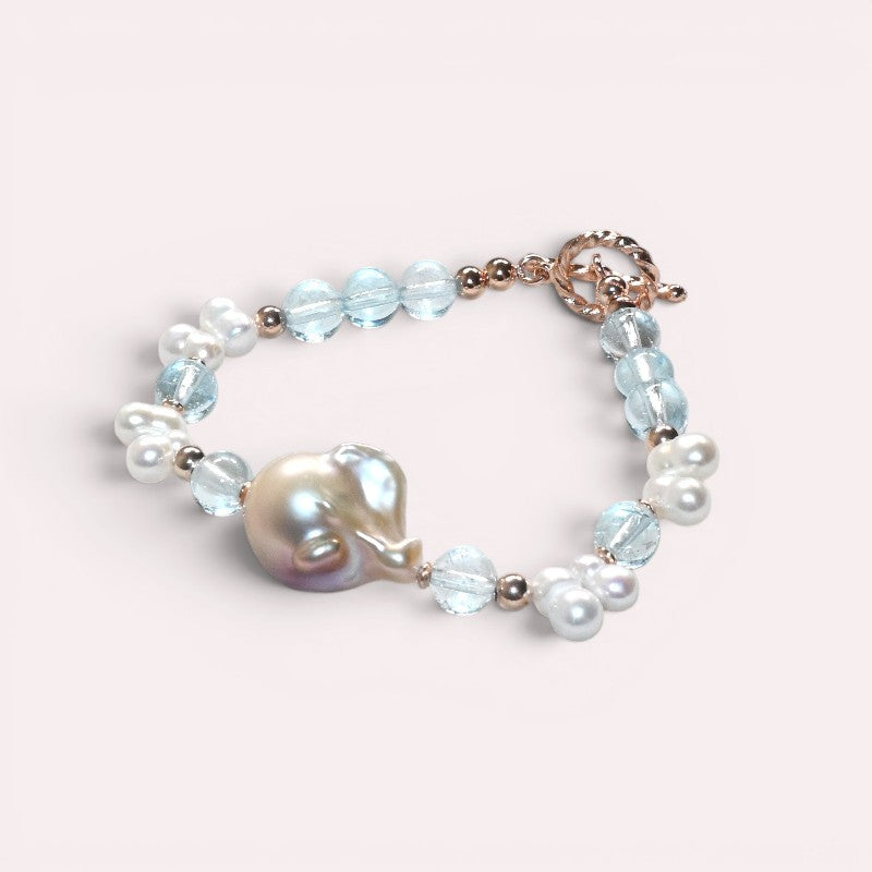 Freshwater Pearl w/ Blue Topaz Bracelet