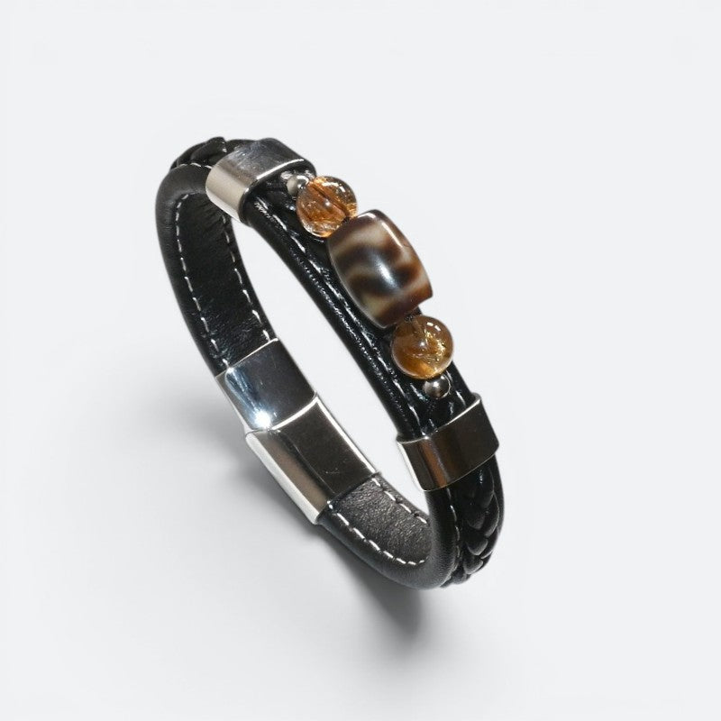 Wave Dzi Bead w/ Leather Bangle