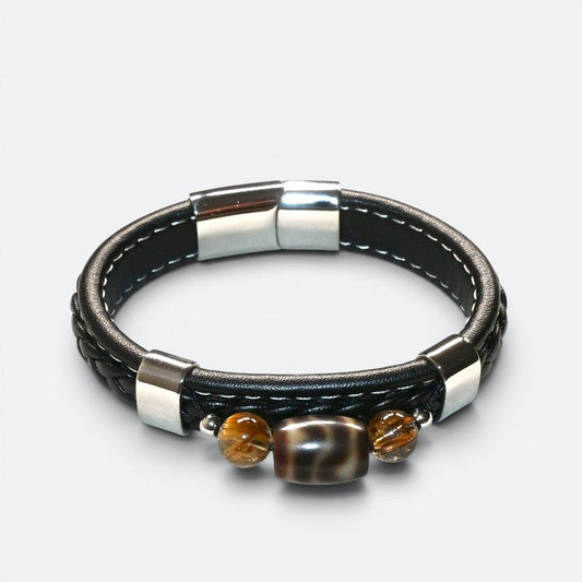 Wave Dzi Bead w/ Leather Bangle