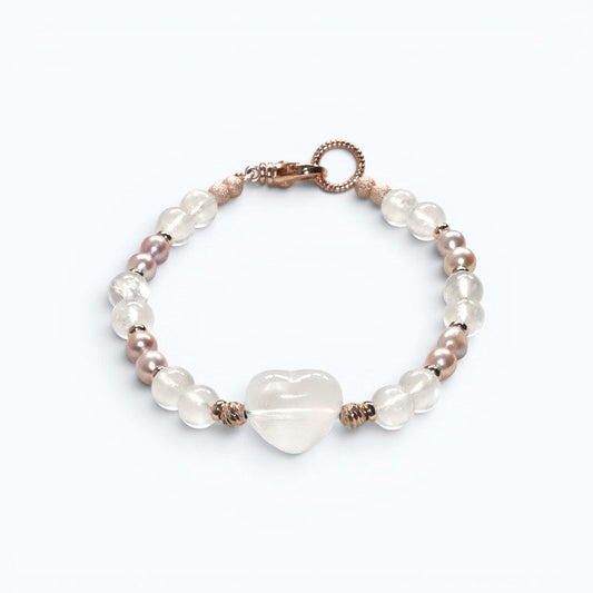 White Phantom Quartz Charm + Moonstone w/ Freshwater Pearl Bracelet