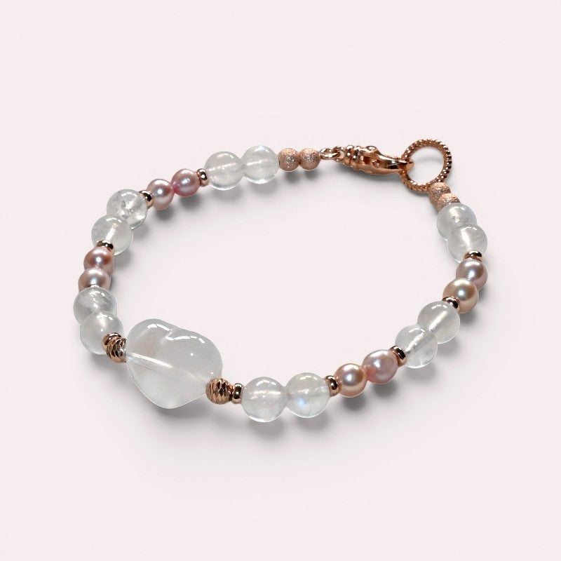 White Phantom Quartz Charm + Moonstone w/ Freshwater Pearl Bracelet