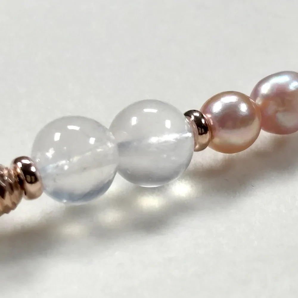 White Phantom Quartz Charm + Moonstone w/ Freshwater Pearl Bracelet