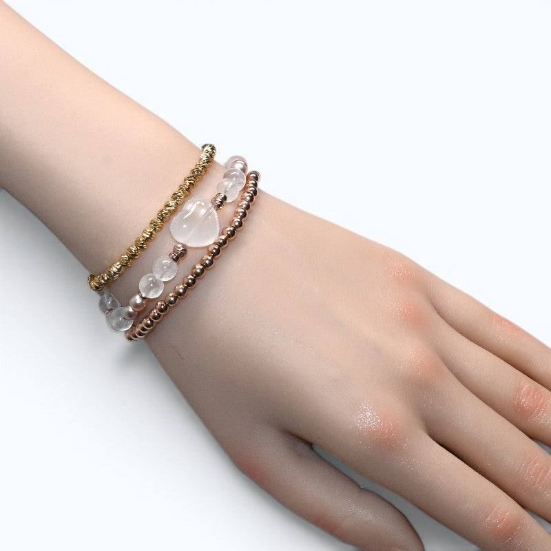 White Phantom Quartz Charm + Moonstone w/ Freshwater Pearl Bracelet