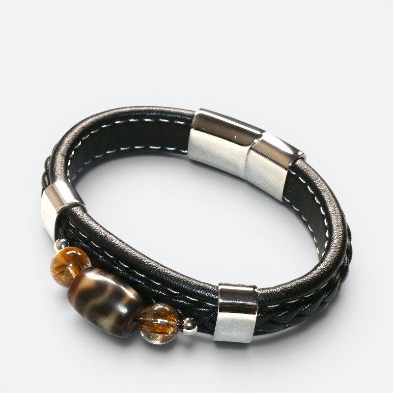 Wave Dzi Bead w/ Leather Bangle