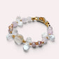 White Rabbit Fur Quartz Charm + Kunzite+ Clear Quartz w/ Freshwater Pearl Bracelet