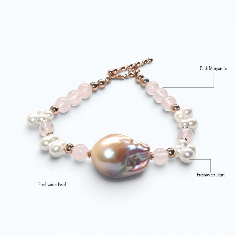Freshwater Pearl w/ Pink Morganite Quartz Bracelet